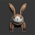 Cute Brown and White Rabbit 3D Model with Large Ears and Short Tail