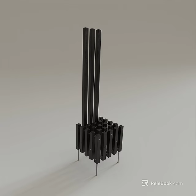 Modern Single Chair Design With Black Striped Structure And Thin Metal Legs 3d model 