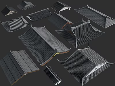 Traditional Architectural Roof Tiles with Various 3D Models and Classic Design Styles 3d model