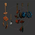 Various Colorful Decorative Hanging Ornaments With Geometric Shapes And Gear Accents