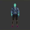 Bald Male Character Standing In Gray Vest Light Blue Rolled Sleeves Gun Holster Brown Boots