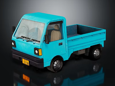 Blue Mini Truck Model with Open Bed and Compact Body Design 3d model