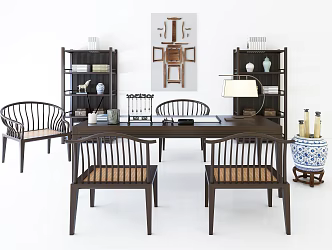 New Chinese Style Desk and Chair Tea Table Desk Tea Table and Chair 3d model
