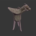 Antique Bronze Wine Cup With Ox Head Decoration And Three Legs Design
