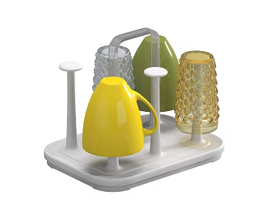 Colorful Ceramic Ware With Yellow Cup Green Container Transparent Textured Glass On White Tray 3d model