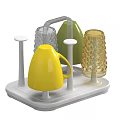Colorful Ceramic Ware With Yellow Cup Green Container Transparent Textured Glass On White Tray