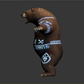 Brown Bear Statue With Blue Geometric Patterns And Outstretched Arms