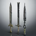 Ancient Decorative Swords Collection With Intricate Hilt Designs And Textured Blades 3d model