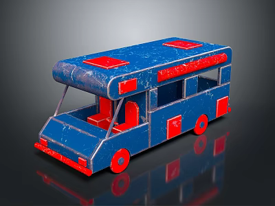 Electric Toy Bus with Blue and Red Classic Design for Kids Play Vehicle 3d model