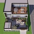 Modern Two Story Detached Villa With Large Windows Roof Terrace Courtyard Greenery And Driveway