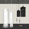 Stylish Modern Interior With Hanging White And Black Fringe Pendant Lights