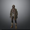 Post Apocalyptic Character Outfit With Hooded Brown Coat Mask Patched Pants And Brown Boots