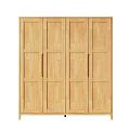 Natural Wood Wardrobe With Four Doors In Bright Room With Wooden Floor And Potted Plant