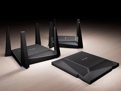 Modern TP-Link Wireless Routers With Black Design Multiple Antennas And Sleek Look 3d model