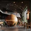 Modern Bar Interior With Spherical Installation Wine Glass Chandeliers Green Plants And Large Windows