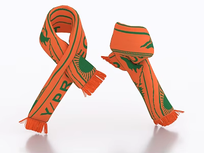 Orange And Green Scarf With Distinct Patterns And Fringes Design 3d model