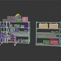 Multi Tiered Industrial Style Storage Shelves With Books Wooden Boxes And Baskets