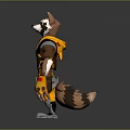 Cartoon Style Raccoon Wearing Yellow Outfit With Backpack And Tool Belt Standing Pose