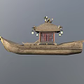 Traditional Wooden Boat With Pavilion Style Roof And Hanging Lanterns Red Accents