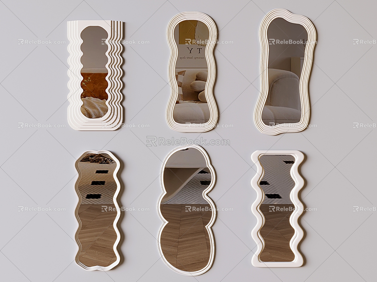 Cream style mirror Full-body mirror Shaped full-length mirror Decorative mirror 3d model