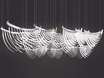 Modern White Chandelier With Intricate Curved Layered Feather Inspired Design For Contemporary Spaces 3d model