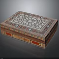 Handcrafted Decorative Wooden Storage Box With Intricate Geometric Pattern And Colorful Inlays