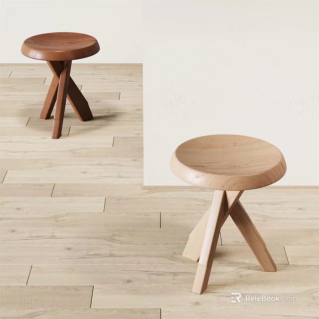 Modern Wooden Stool With Round Seat And X Shaped Legs For Home Decor 3d model 