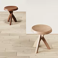 Modern Wooden Stool With Round Seat And X Shaped Legs For Home Decor