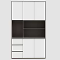 Modern White and Gray Bookcase with Cabinets Open Shelves and Drawers