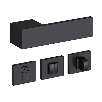 Modern Black Door Handle Set with Lock Cylinder Knob and Plates 3d model