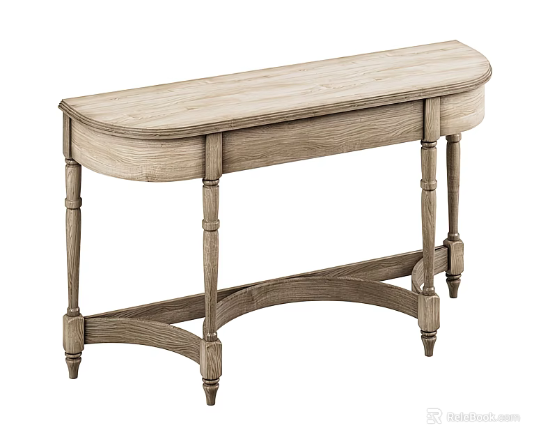 Rustic Style Light Wood Console Table Featuring Curved Top And Decorative Legs 3d model