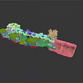 Realistic Modern Military Scene With Broken Cliff Military Trucks And Lush Greenery