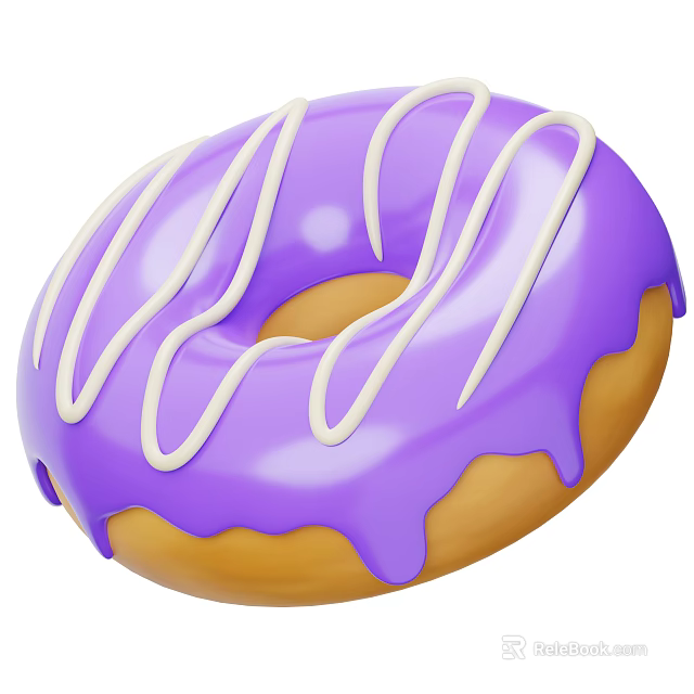 Delicious Donut With Purple Glaze And White Drizzle Decoration Looking Fresh And Tempting 3d model 