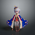 Cute Game And Movie Character With White Hair Golden Crown Blue Gold Cape Red Accents