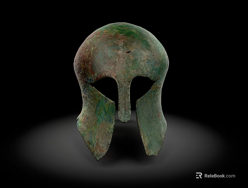 Ancient Greek Bronze Helmet With Patina Finish And Face Guard Design 3d model 