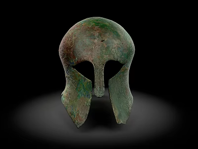 Ancient Greek Bronze Helmet With Patina Finish And Face Guard Design 3d model