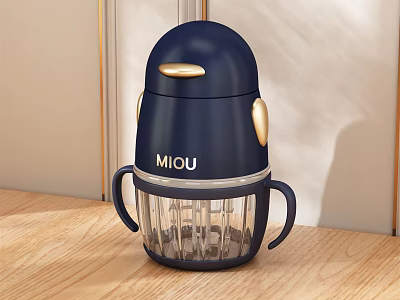 MIOU Blue Kitchen Food Processor With Transparent Base On Wooden Countertop 3d model