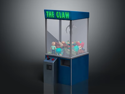 Blue Claw Machine With The Claw Sign And Stuffed Toys Arcade Equipment 3d model