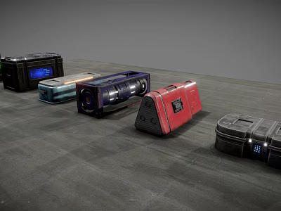 Modern Weapon Cases In Various Colors With Storage And Design Features 3d model