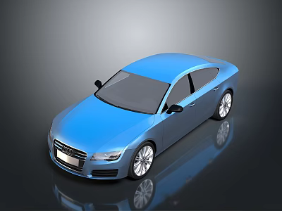 Blue Modern Sedan Car With Black Windows And Silver Wheels Reflection 3d model