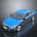 Blue Modern Sedan Car With Black Windows And Silver Wheels Reflection