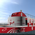 Red and White Coca-Cola Ship With Cartoon Bear Design And Palm Trees