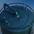 Blue Nitric Acid Storage Tank With Molecular Structure And Metal Ladder
