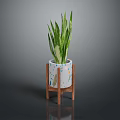 Green Variegated Leaf Plant In White Pot With Colorful Patterns On Wooden Stand
