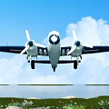 Twin Propeller Passenger Plane Flying with Landing Gear in Blue Sky and White Clouds