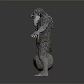Gray Skinned Bearded Giant Creature With Muscular Body And Large Boulder