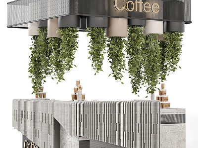 Modern Bar Cafe Concrete Green Planting Front Desk Bar Creative Concrete Special-shaped Bar Counter Front Desk Green Planting Coffee Front Desk model