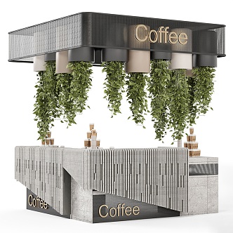 Modern Bar Cafe Concrete Green Planting Front Desk Bar Creative Concrete Special-shaped Bar Counter Front Desk Green Planting Coffee Front Desk 3d model