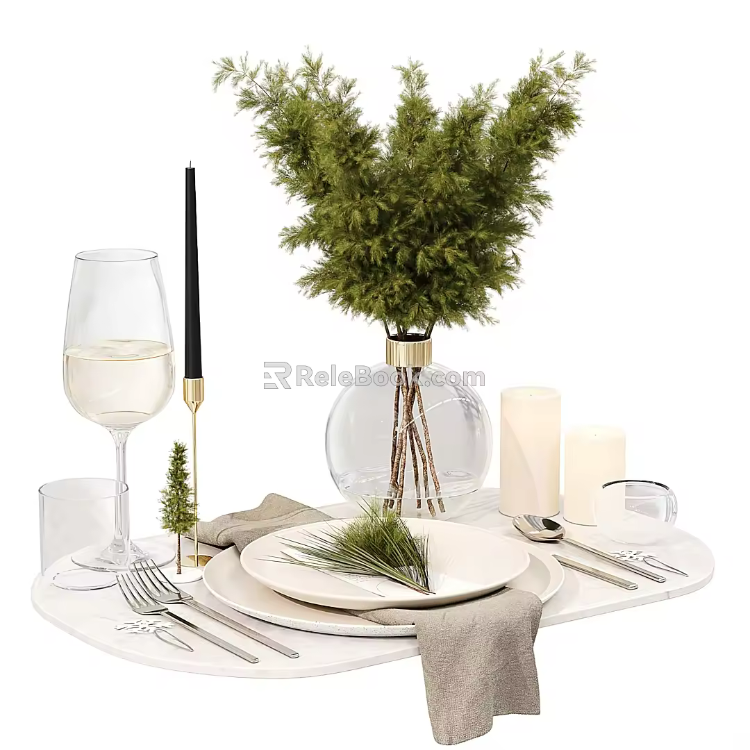 Modern Tableware Restaurant Table Decoration Combination 3d model