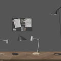 Modern Design Floor And Table Lamps With Black White Wooden Bases In Gray Wall Room